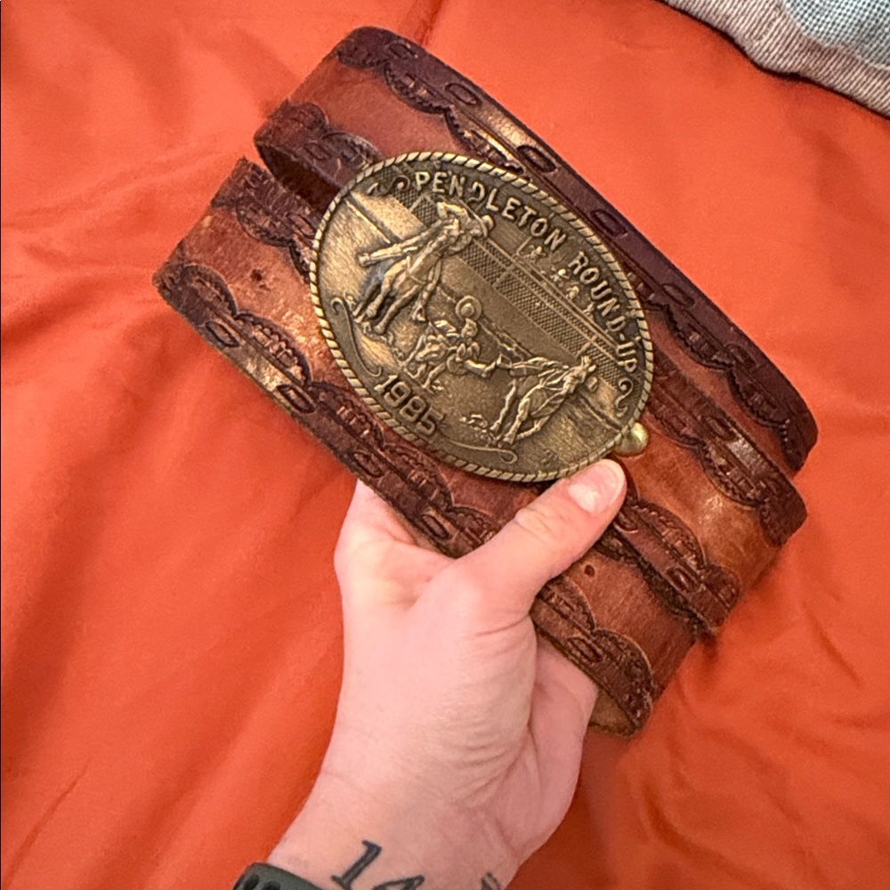 Pendleton Round Up Vintage 1985 Solid Brass Belt … - image 4